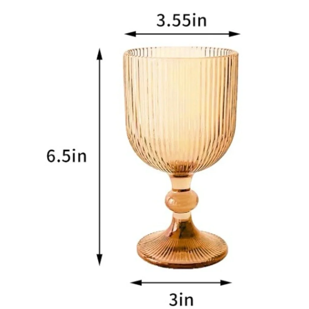 XKXKKE Vintage Amber Wine Glasses 11 oz Ribbed Goblet Set of 6 Ball Stem
